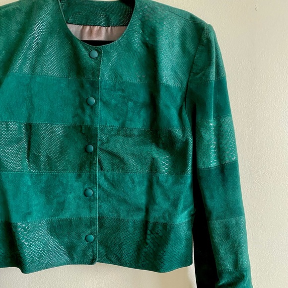 vintage 80s forest green suede jacket - Picture 8 of 15